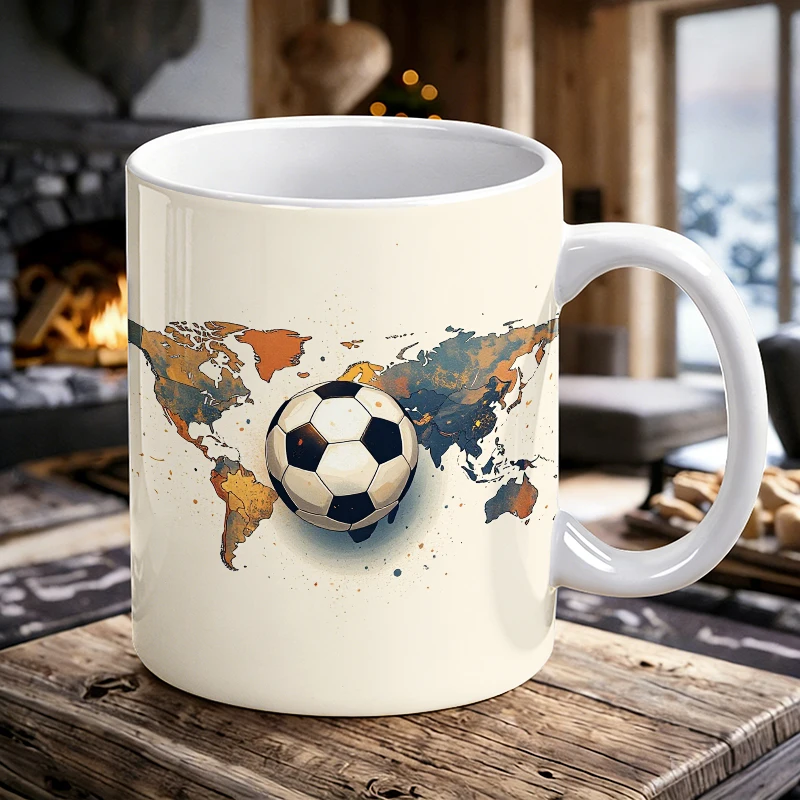 

World Map Soccer Ball Button Set - Unique Desk Accessory Mug with a bottle opener function of 2026 Major Football Event