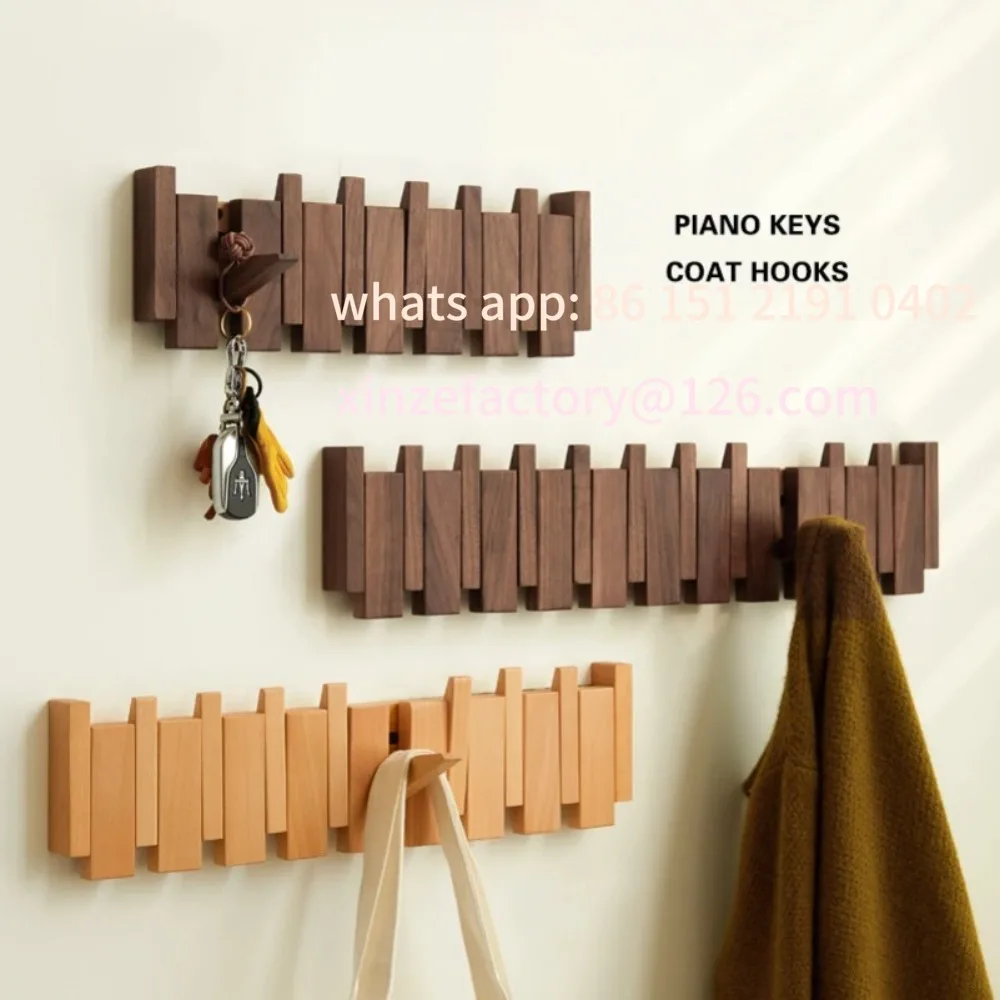 

Customizable Creative Wall Mounted Wood Coat Racks Piano Key Shaped Art Entry Door Porch Hanging Hook