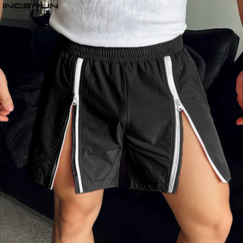 Incerun Männer Shorts einfarbig elastische Taille lose Reiß verschluss Jogger lässig Männer Hosen Streetwear Sommer 2024 Mode männliche Shorts