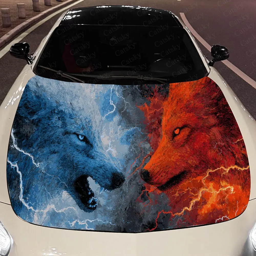 

Lightning Wolf Pair - Flame Auto Cover Sticker, Waterproof and Self-adhesive Auto Hood Decal, Auto Vinyl Wraps, Cool Car Exterio