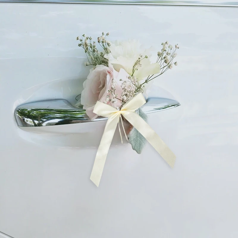 50pcs White Champagne Satin Twist Tie Bows DIY Craft Gift Wrap Wedding Car Decoration Ribbon Bows For Wedding Christmas Party