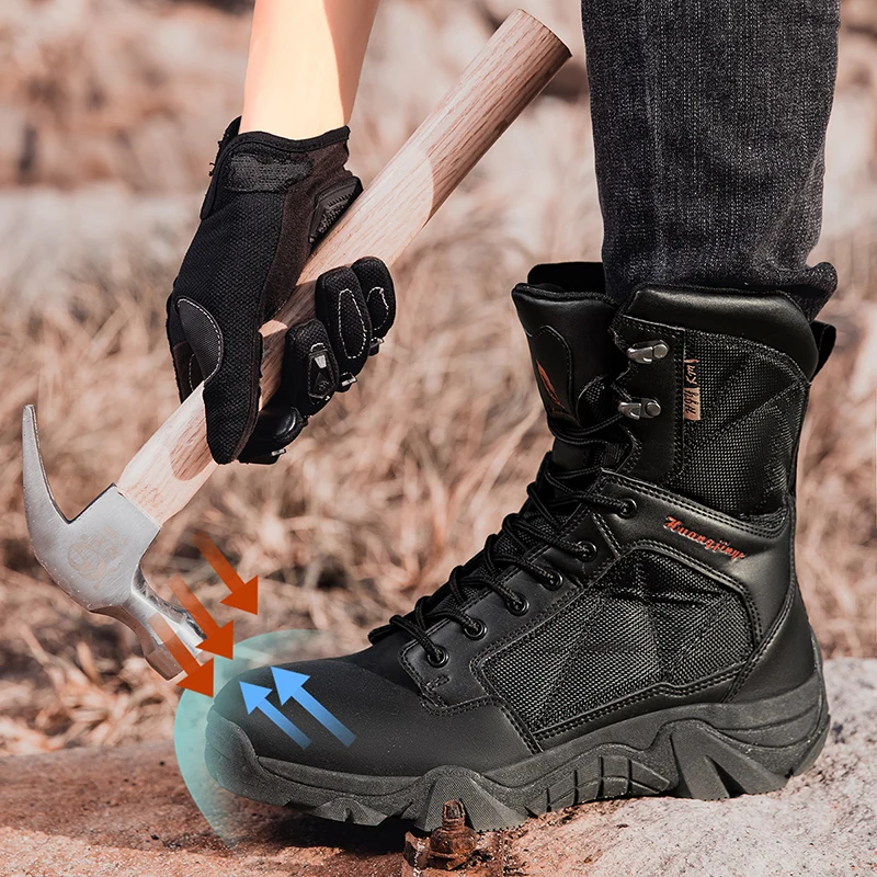 

High-Top Anti-Smashing Work Boots Outdoor Waterproof Safety Shoes Steel Toe Non Slip Men's Boots Protective Men Shoes Zapatos