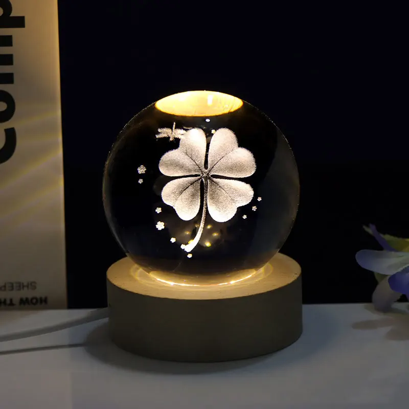 3D Laser Carving sfera di cristallo luminosa delfino balena camera da letto luce notturna calda ornamenti regali artigianali di compleanno