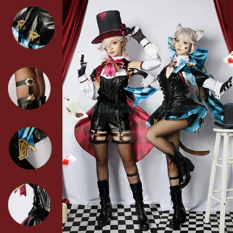 

2025 New Genshin Cosplay Lynette Lyney Cosplay Costume Wig Fontaine Magician Hat Poker Card Uniform Halloween Party Twin Ou ★ ★