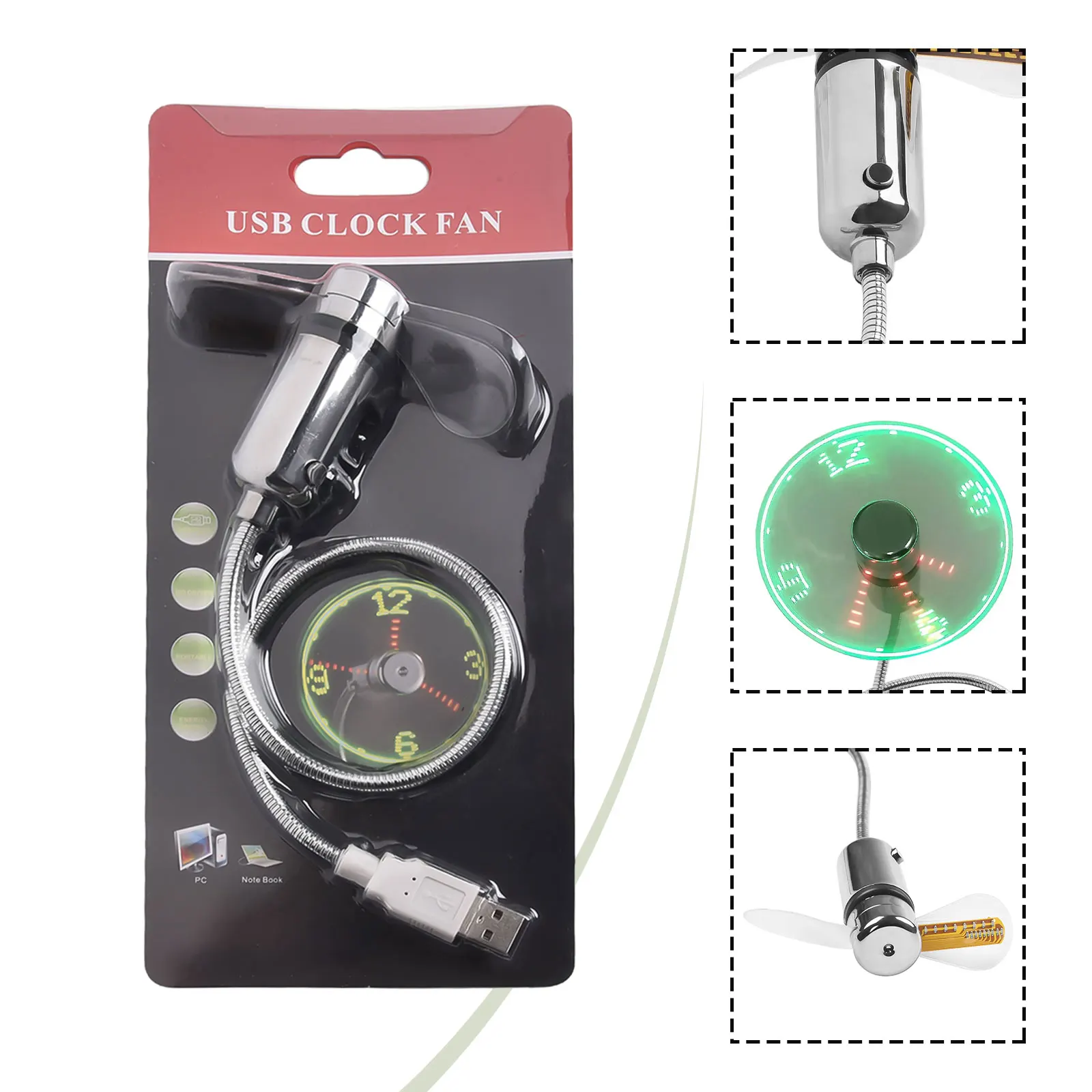 Brand New High Quality Practical LED Clock Fan Ventilator Time Setting 1.5W 400*80mm Mechanical Metal Rotation