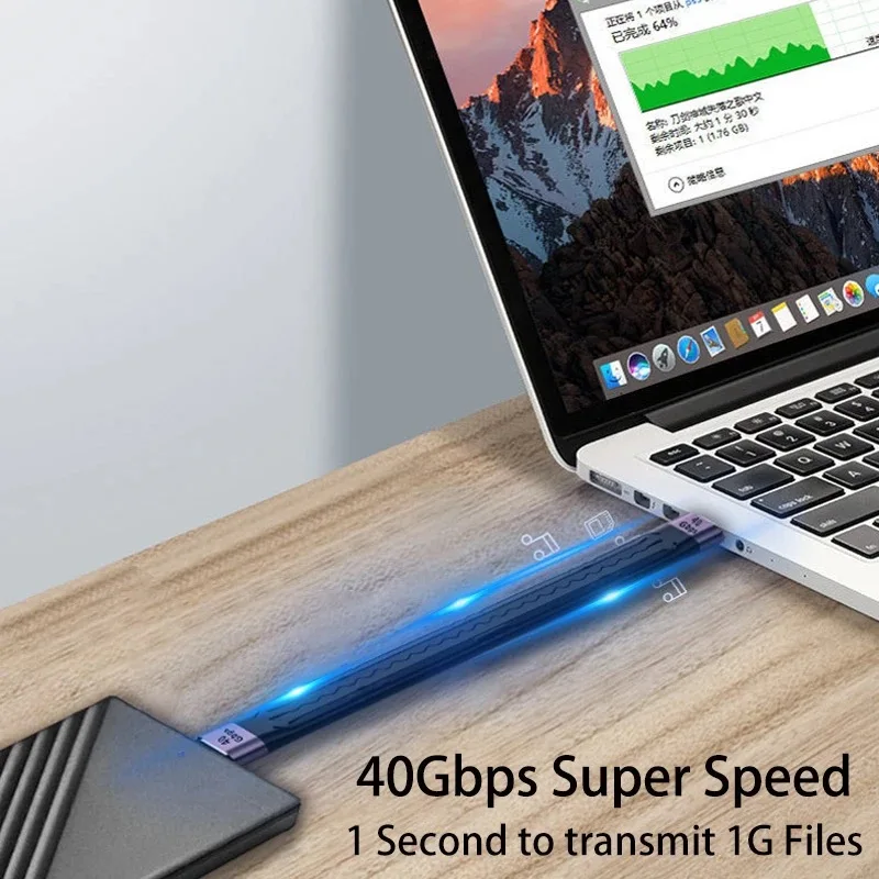 Cabo de Dados USB 4.0 Gen3, Adaptador de Carregamento Rápido, Conversor para Thunderbolt 3, Extensão Tipo C, 4K @ 60Hz, 40Gbps, PD, 100W, 5A