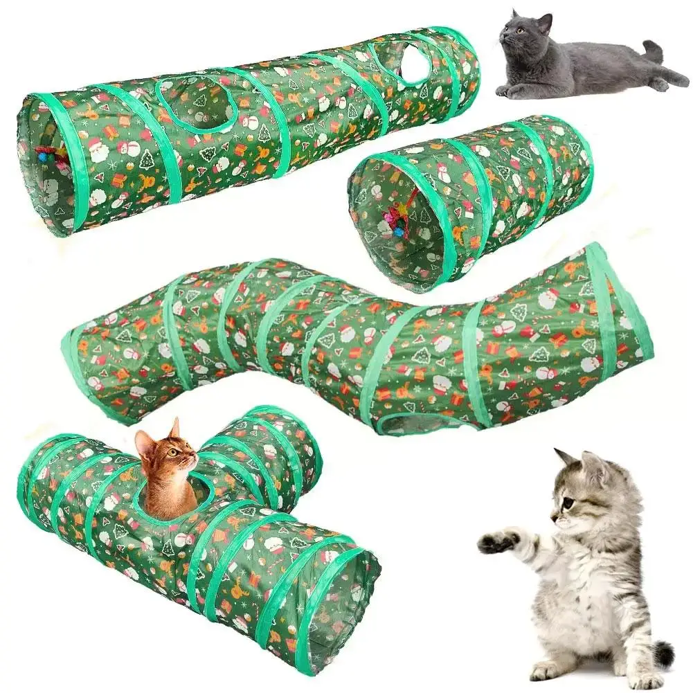 Christmas Cat Tunnel Foldable Cat Toy S-Shaped Tunnel Entertainment Exercise Gift Space Christmas Atmosphere And Cat L3M8