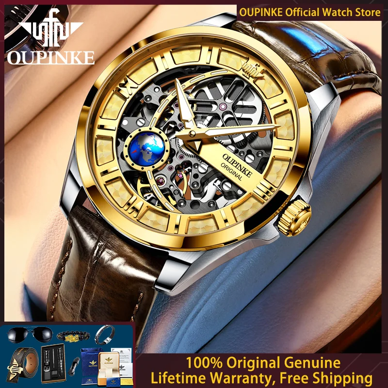 

OUPINKE 3268 Luxury Fully Hollow Men Watch Automatic Mechanical Watch 3D Design Sapphire Mirror Waterproof Business Men Watch