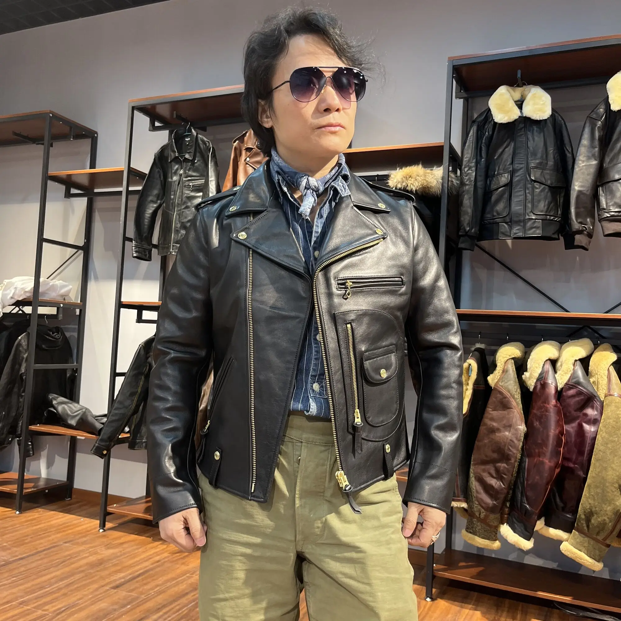 

CDJ-24 Asian Size Super Top Quality Heavy Genuine Italian Cow Leather Slim Classic Cowhide Stylish Rider Jacket