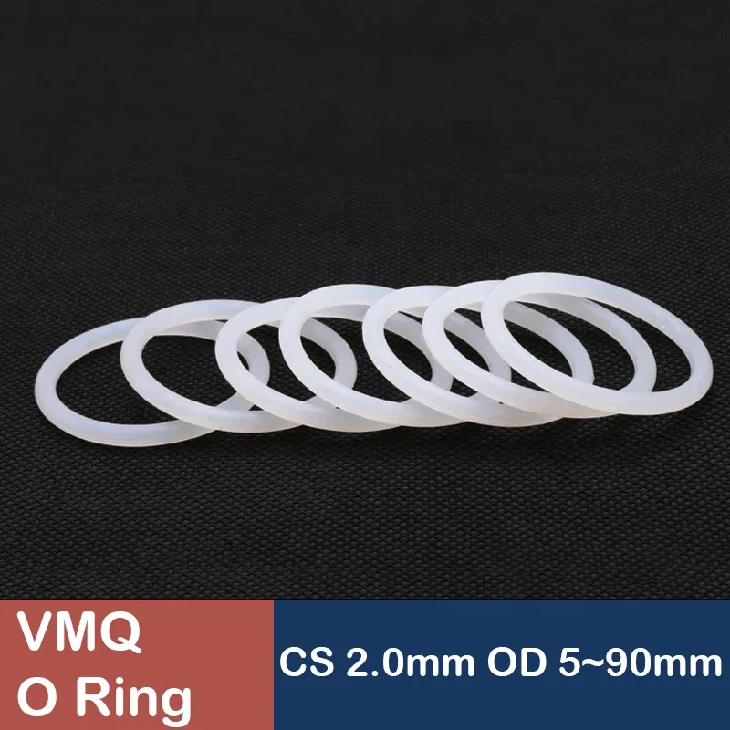 10Pcs White Silicone VMQ O Ring Gasket CS 2mm OD 5 ~ 90mm Food Grade Waterproof Washer Rubber Silicone Gasket O-ring Rubber Ring