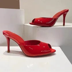 2026 Women Luxury High Heeled Shoes for Woman's Peep Toe Pointed Toe Patent Leather Pumps Sexy Ladies Stiletto Red Party Sandals