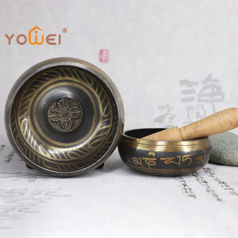 Latest Buddha Sound Bowl Tibetan Bell Yoga Meditation Bowl Metal Singing Bowl Striker Chanting Bowl Brass Chime Handicraft Music