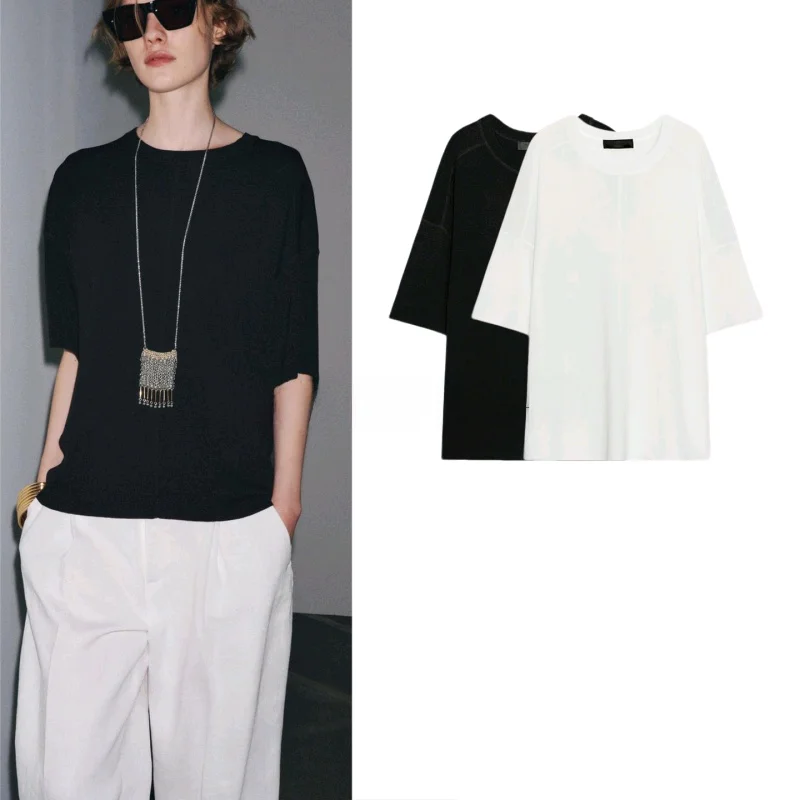 

Loose Fit round Ne ort Sve Knitted T-irt Women's Sle New Arrival Winter Faion Simple Design Polyester Fiber