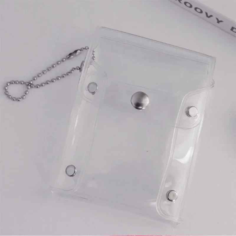 PVC Simple Transparent Snap Card Bag Girls Lipstick Cosmetic Pouch Coin Purse Bank Credit Card Holder Key Chain Backpack Pendant