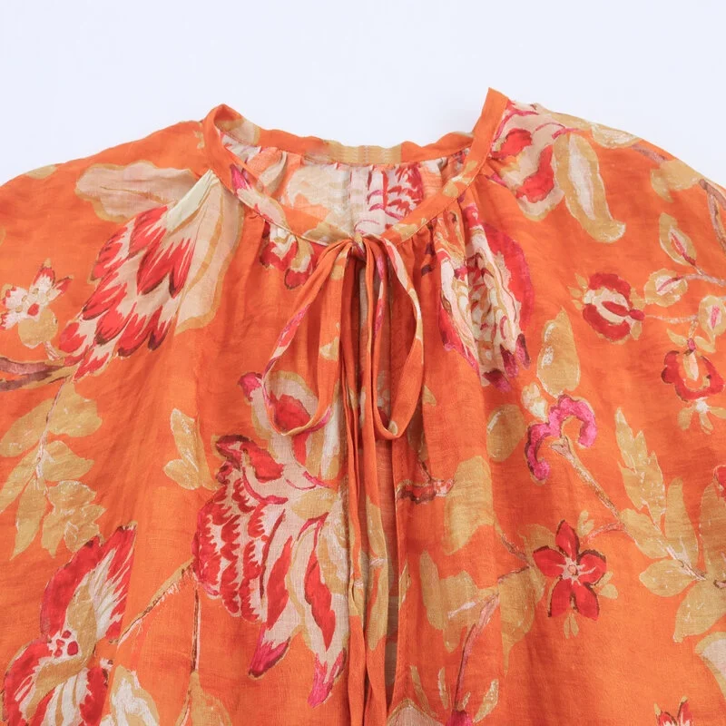 

Summer 2025 Women's Loose Design Sense Linen Pleated irt Faionable Versatile Wide Design Commute Sle Long Sve round ...