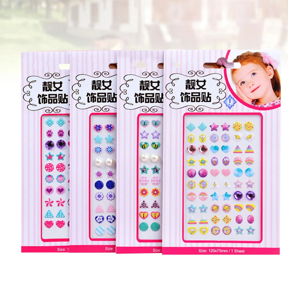 

4 листа наклеек для ногтей со стразами для детей, для домашнего использования, из премиальных материалов, различных форм, легко наносятся, не требуют салонной обработки, принадлежности для нейл-арта