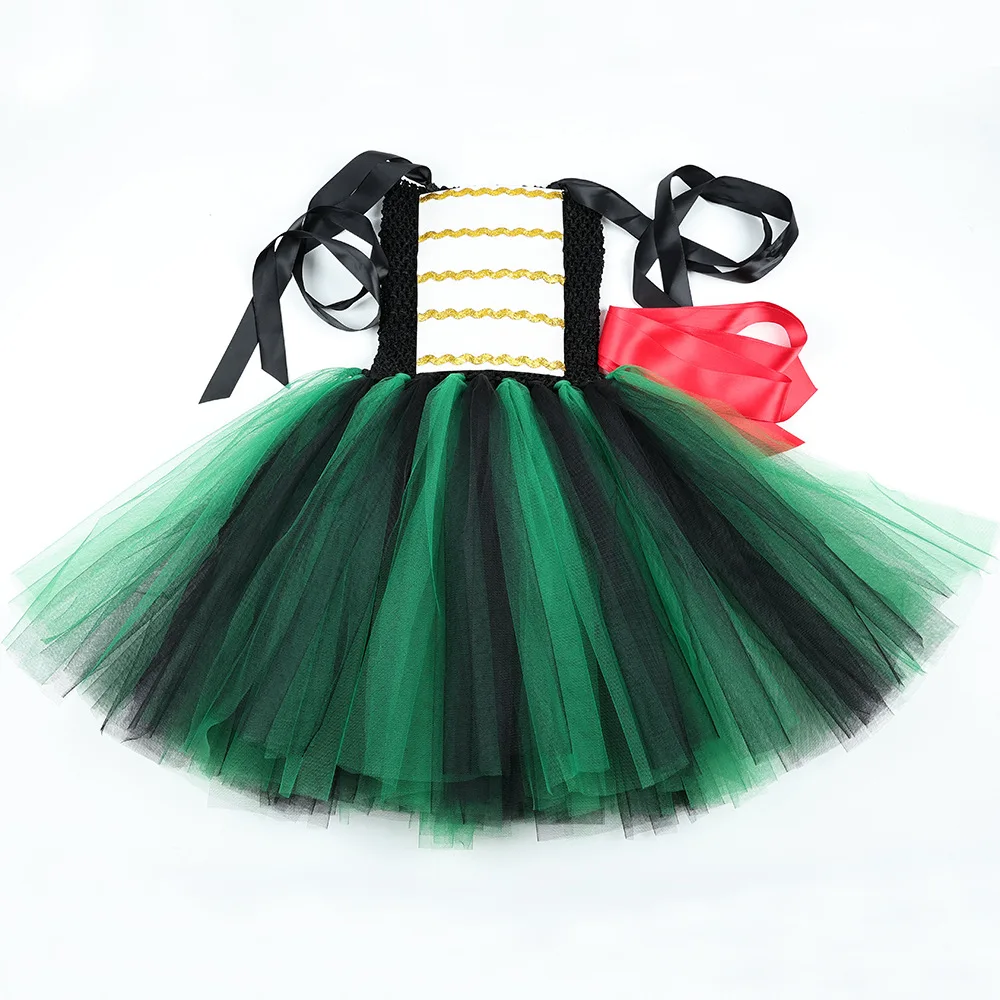 فساتين أطفال للفتيات حفلة الهالوين زي القراصنة الأخضر مع عيون رقعة قبعة السيف فستان الأميرة منتفخ شبكة ملابس الأطفال #6