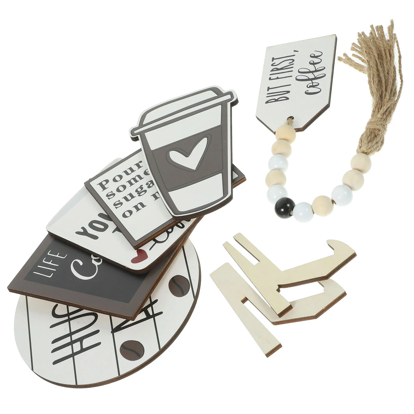 

1Set Coffee Tiered Tray Decor Rustic Farmhouse Style Kitchen Decoration Rustic Tiered Tray Sign Farmhouse Table Ornament