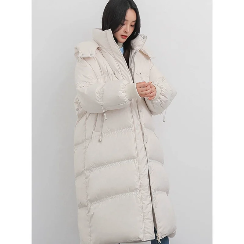 Women Black Long Down Clothes Windproof Warm Hooded Straight Coat Simplicity Baggy Comfortable Puffer Padded Outwear Tops Winter