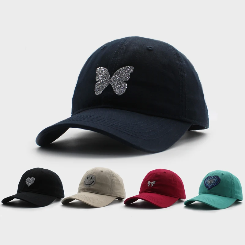 HATZZI Unisex Rhinestone for men and women baseball  cap butterfly ribbon star heart smile guitar lip ny la style newjeans