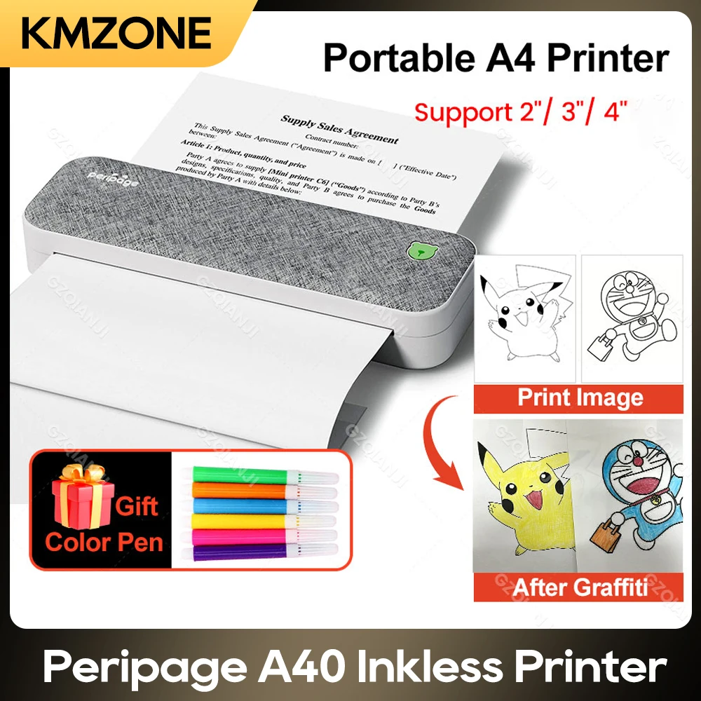 

Peripage A40 Portable A4 Mini Printer Inkless Thermal Paper Wireless Bluetooth Photo Printer Phone iOS Android Printing