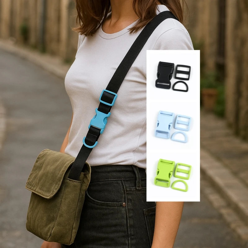 

Meetee 2/5/10Sets D Ring Closures Hook Backpack Ribbons Strap Plastic Buckles 10-25mm Dog Collar Release Buckle Adjust Sliders