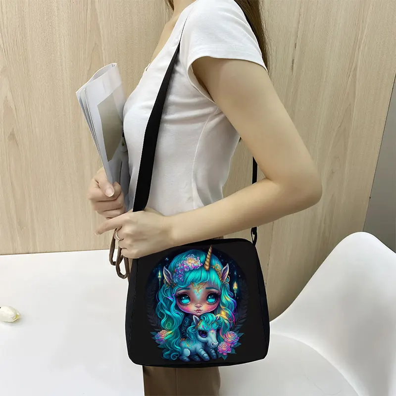 Bolso de hombro con patrón de elfo de fantasía para mujer, bolsos de muñeca de ojos grandes para teléfono de viaje, soporte de monedero, bolsos de compras Harajuku, regalo