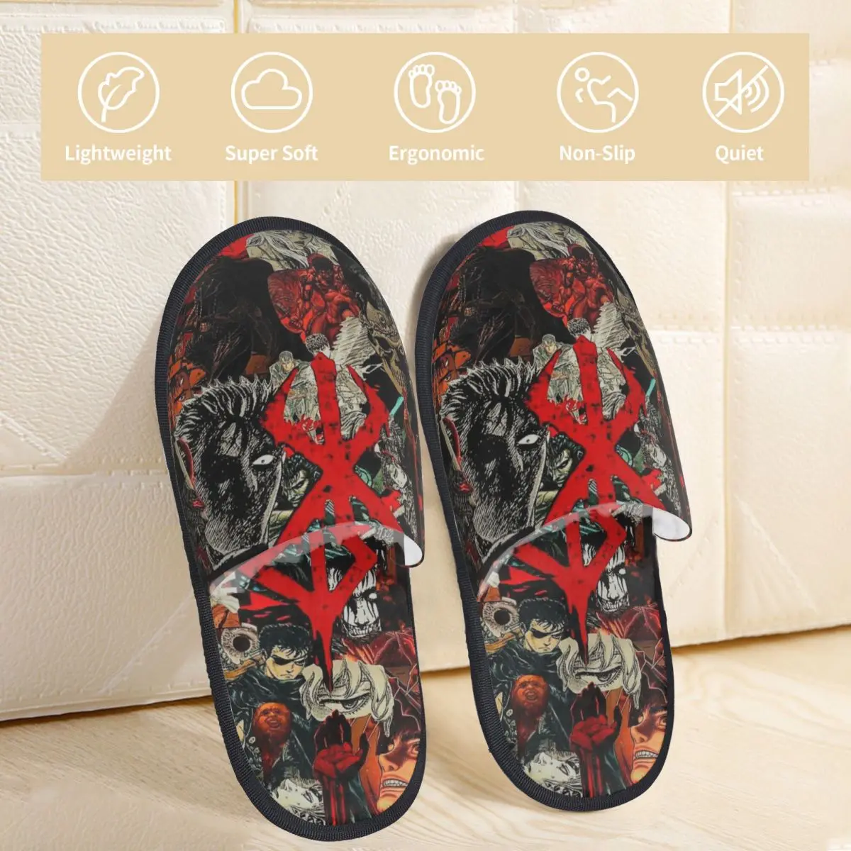 Japan Anime Berserk Guts Home Cotton Slippers Non-skid Soft Memory Foam Slides Bedroom