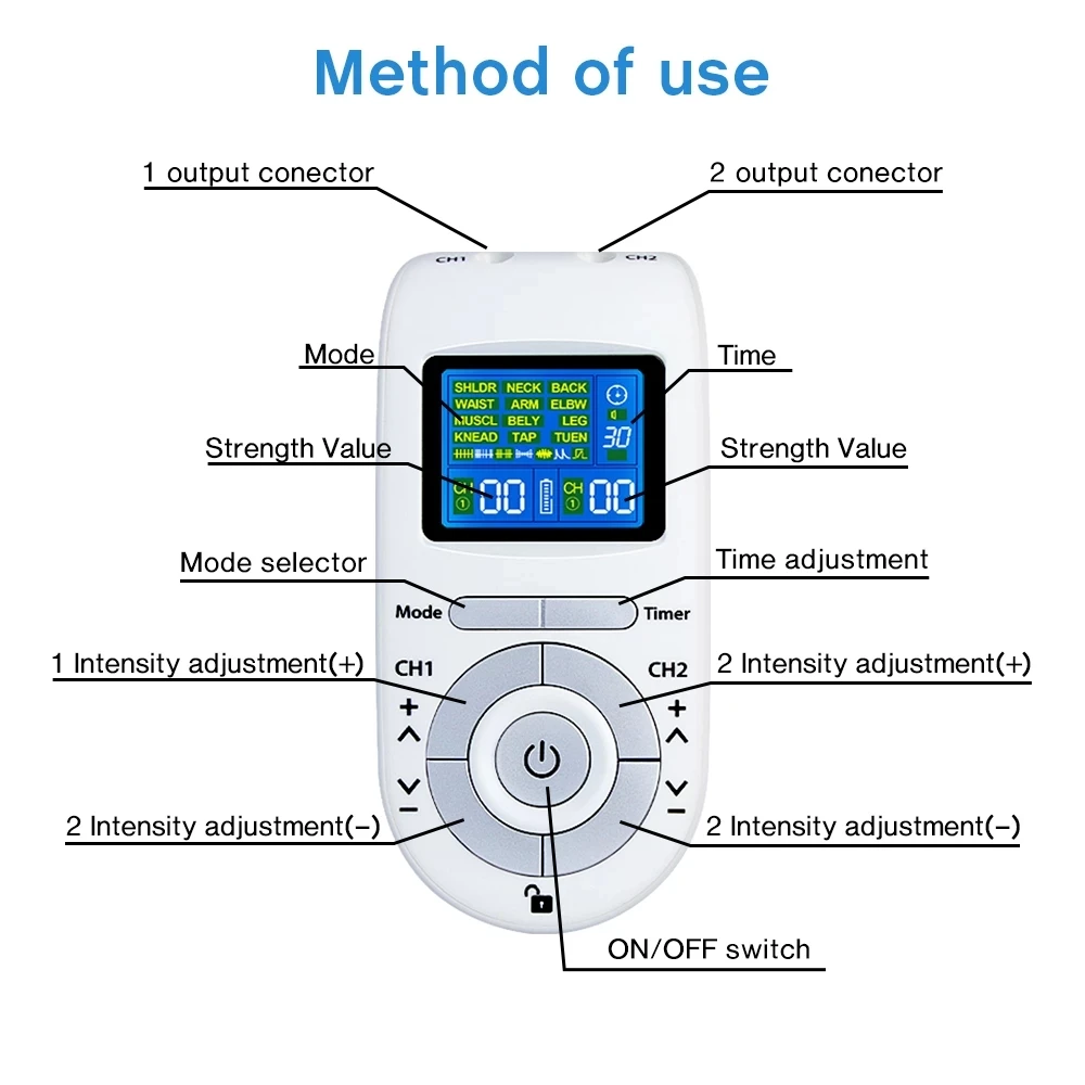 Digital 12 Modes Tens Machine Unit 4 Electrode Pads Relieve Fatigue Pulse Body Massage Electroestimulador EMS Muscle Stimulation