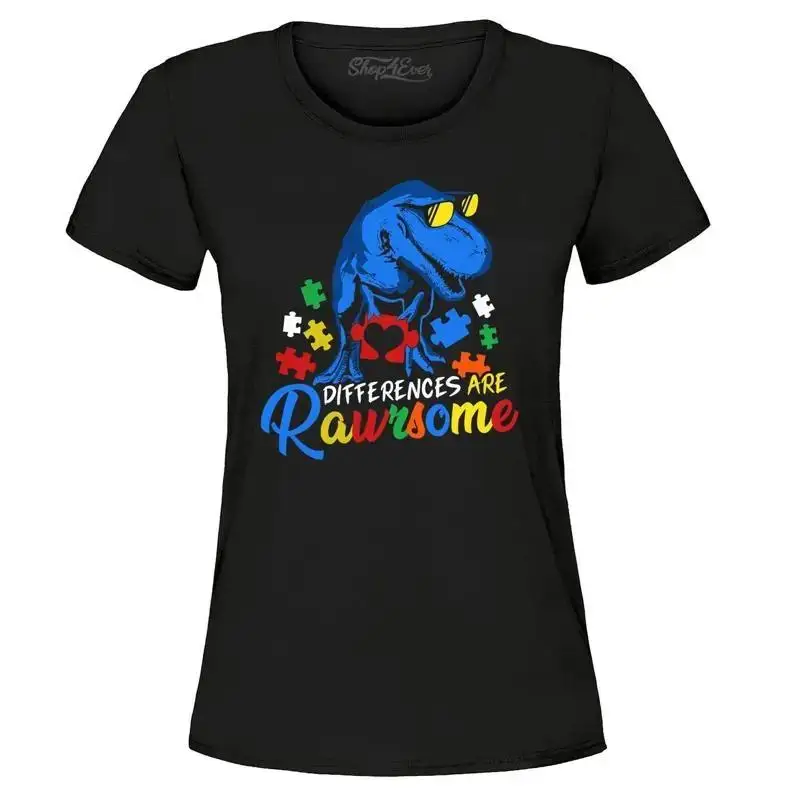 Differences are Rawrsome Autism Awareness Women's TShirt Autism Shirts