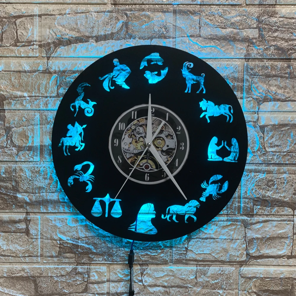 ZK50 Zodiac Luminous Clock LED Wall Lamp Bedroom Decor Background Wall Clock Night Light USB Remote Control Hanging Picture