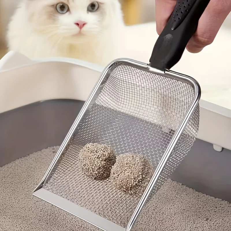 

Durable stainless steel cat litter scoop, easy to clean and sturdy, ideal for quick daily cat waste cleaning.