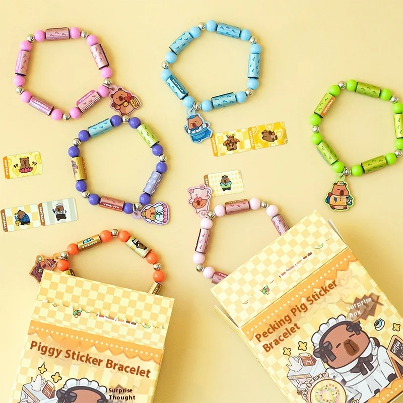 Capybara Flat Beads Sticker Bracelet Set Kawaii Guinea Pig Accessories DIY Slap Band Fun Hand Toy Gift for Kids Birthday Party