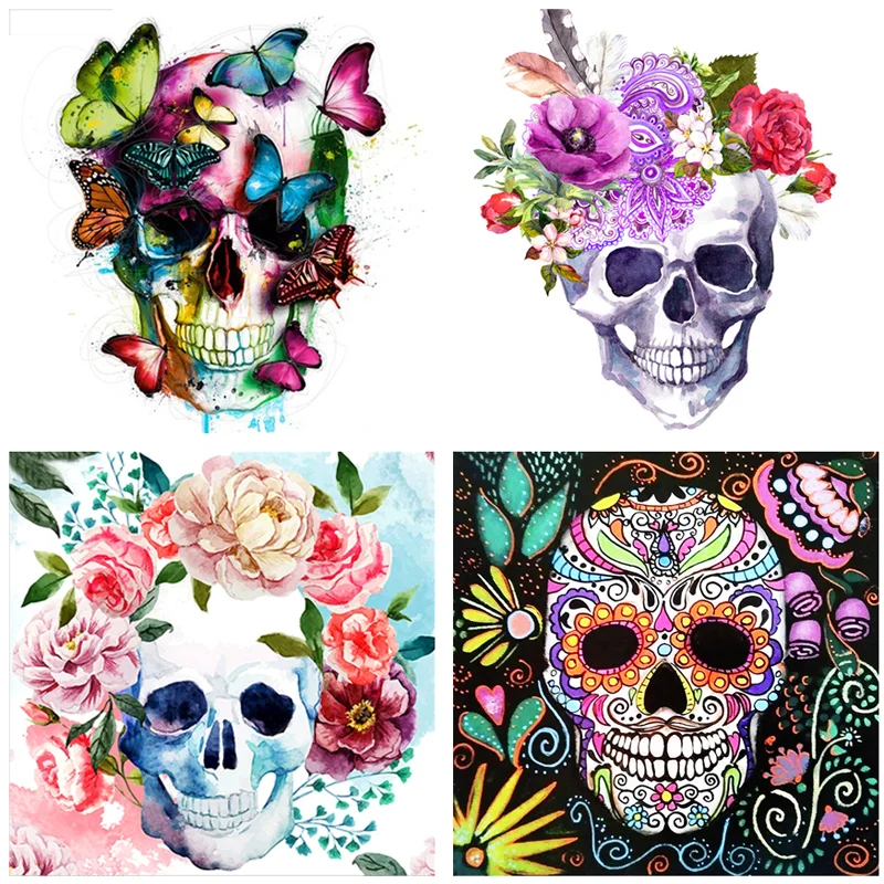 5D DIY Diamond Painting Skull Horror Art Diamond Embroidery Full Round Drill Flower Skull Picture Mosaic Cross Stitch Home Decor