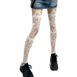 Calze da donna Punk colorate a rete collant laterali con foro incrociato collant con motivo floreale rosa calze a rete trasparenti Sexy
