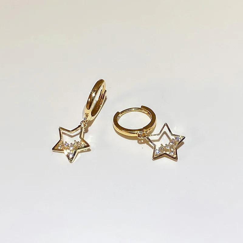 Pendiente de aro de estrella de circón chapado en oro a la moda para mujeres y niñas, regalo de joyería de boda para fiesta E812