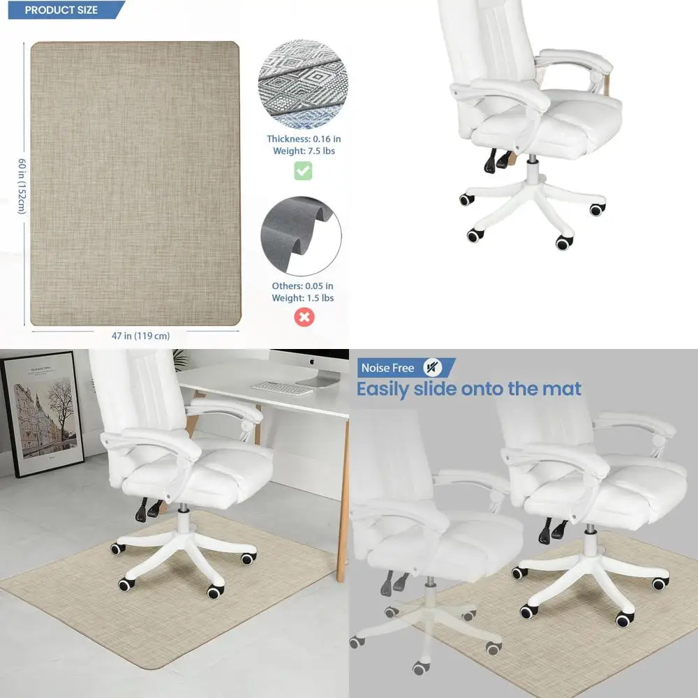 

47x60 Inch Durable Office Chair Mat for Hardwood Floors, Anti-Slip, Non-Curled, Beige Linen Floor Protector