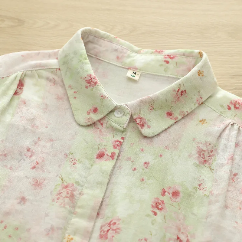 ใหม่2025ฤดูใบไม้ร่วงเส้นด้ายฝ้ายเสื้อแขนยาวผู้หญิงTurn-Down Collarพิมพ์, Moriสาวอเนกประสงค์เดินทางเสื้อหลวมt57047CC