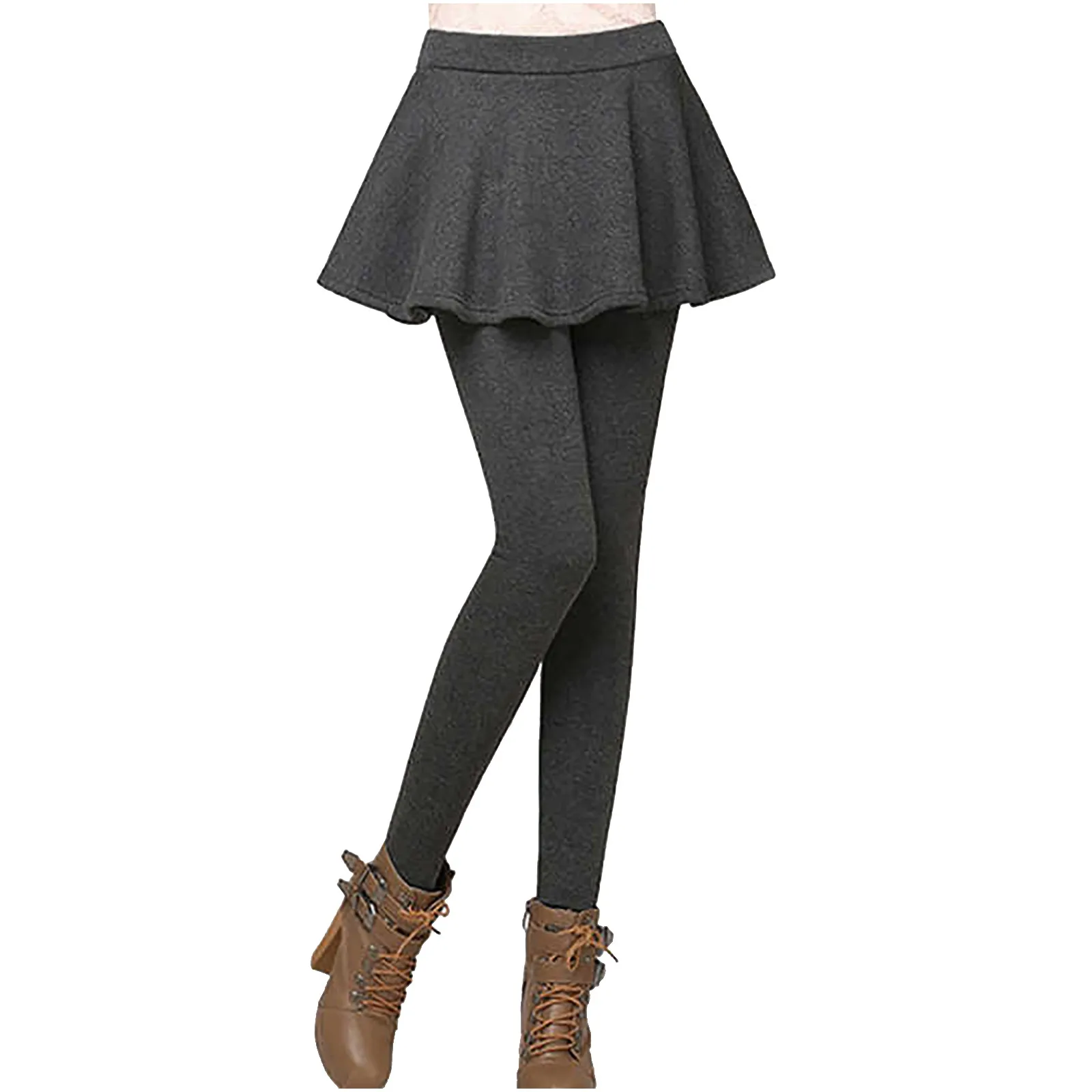 Winter Fake Two In One Leggings Skirt Women High Waist Elastic Gym Leggings Autumn Slim Thicken Warm Tights Pants Skirt Female