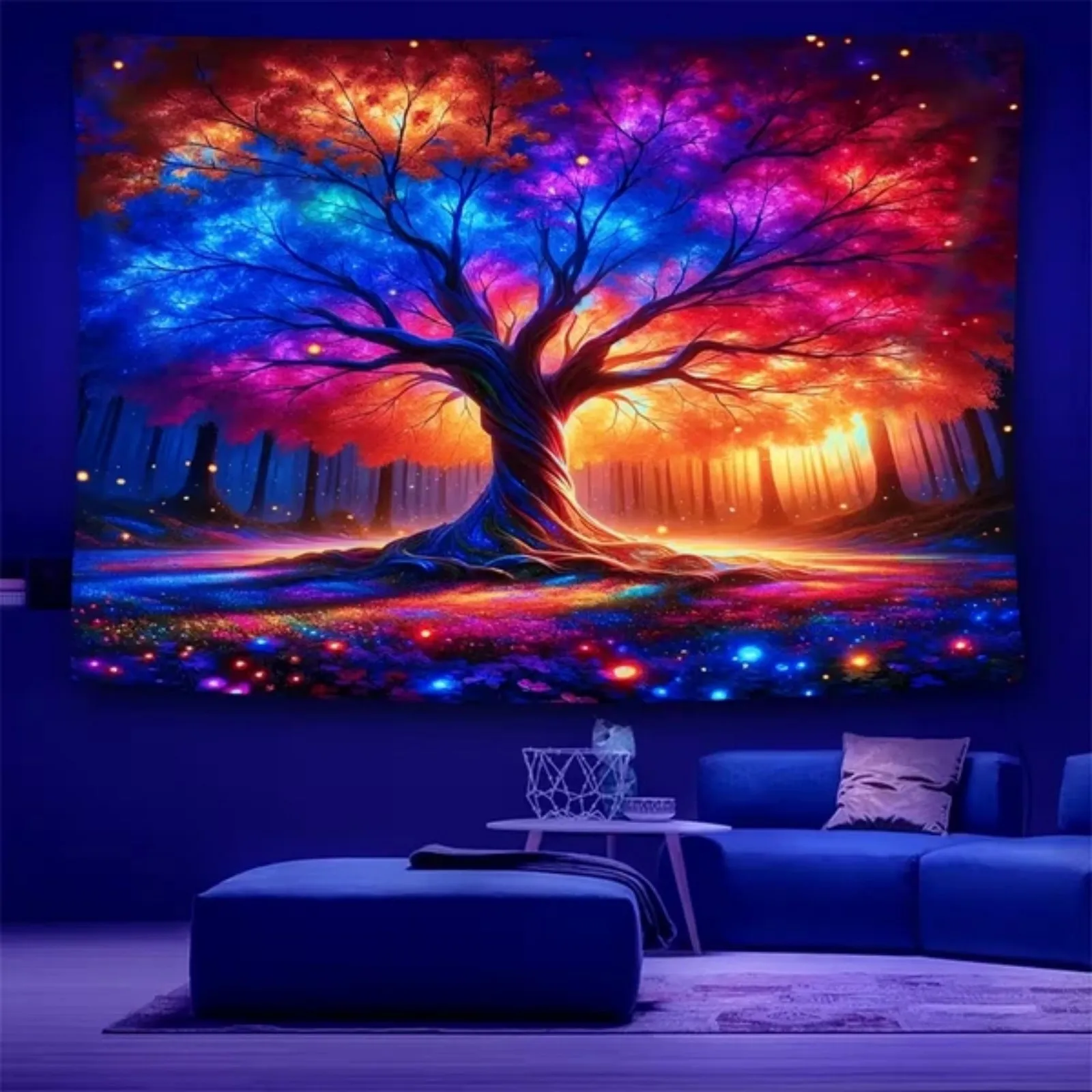 A Magical Glowing Tapestry of The Tree of Life, Large-Sized Fluorescent Fabric, Home Decor, Suitable for Living Rooms And Dorms, No Installation Required