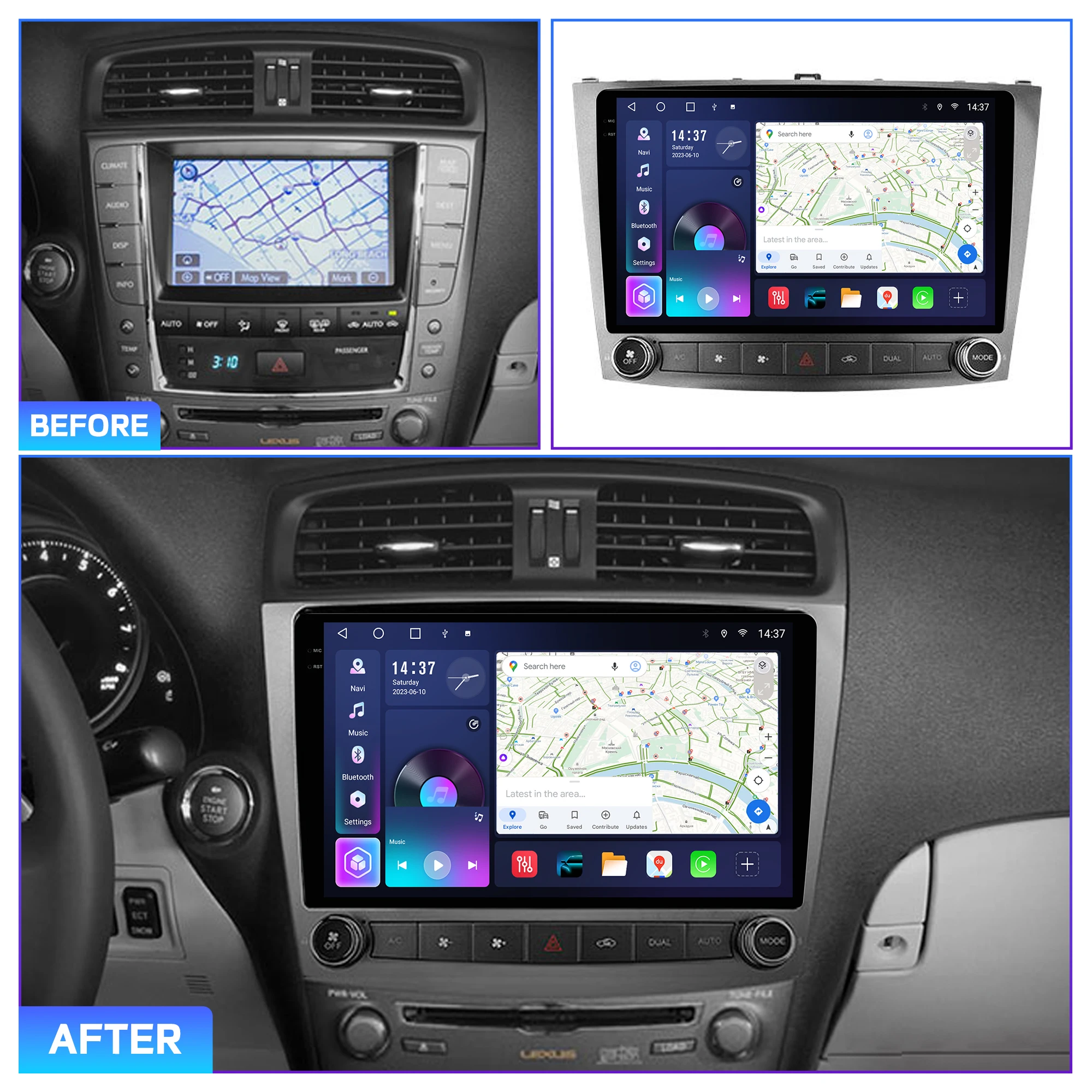 Penhui Android Car DVD Player 2 Din for Lexus IS250 XE20 2005 - 2013 Multimedia Screen with DSP, Bluetooth, Audio & CarPlay