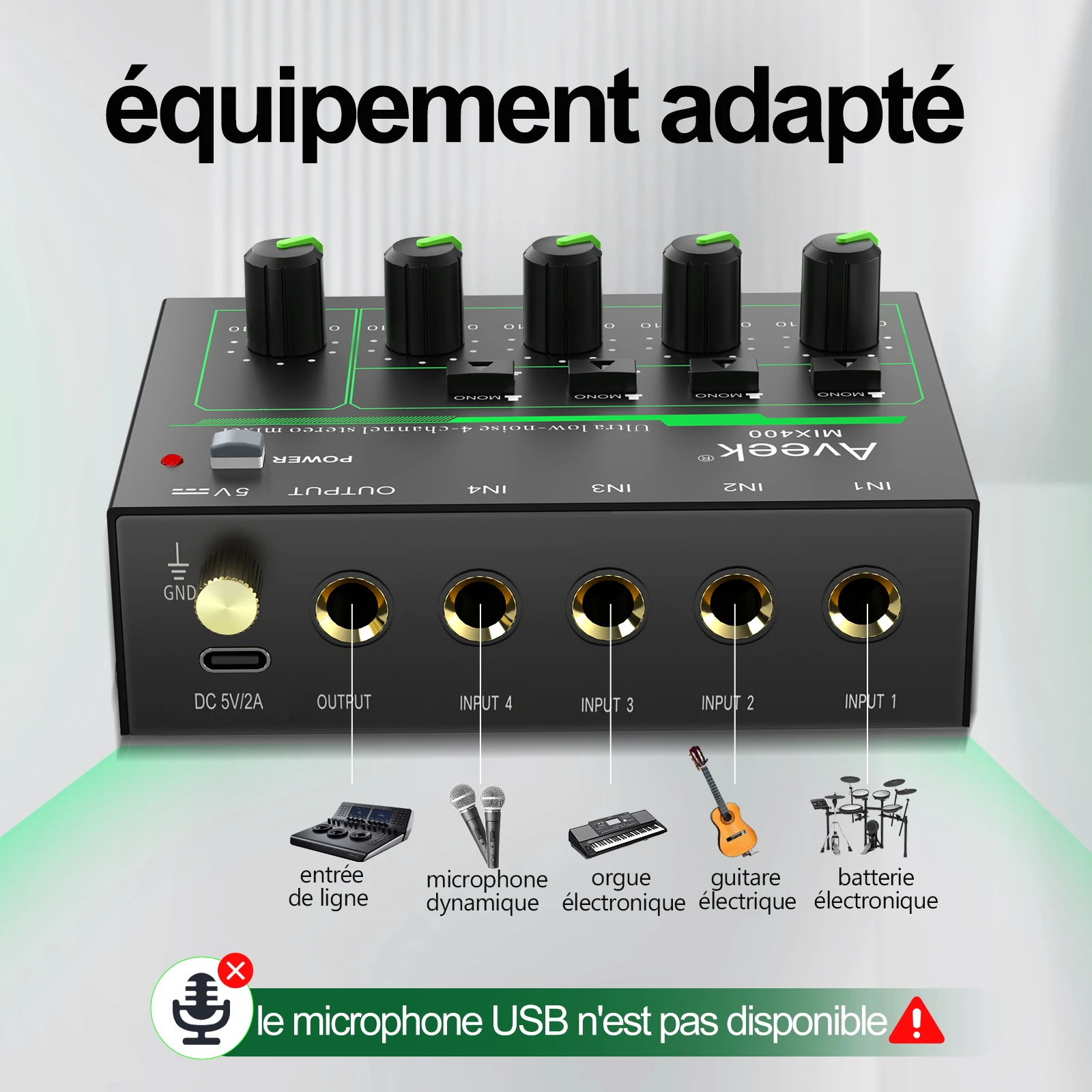 Aveek 4 Channel Mixer - Mini 4 Stereo Audio Mixer, Low-Noise for Precision Sub-Mixing,1/4\