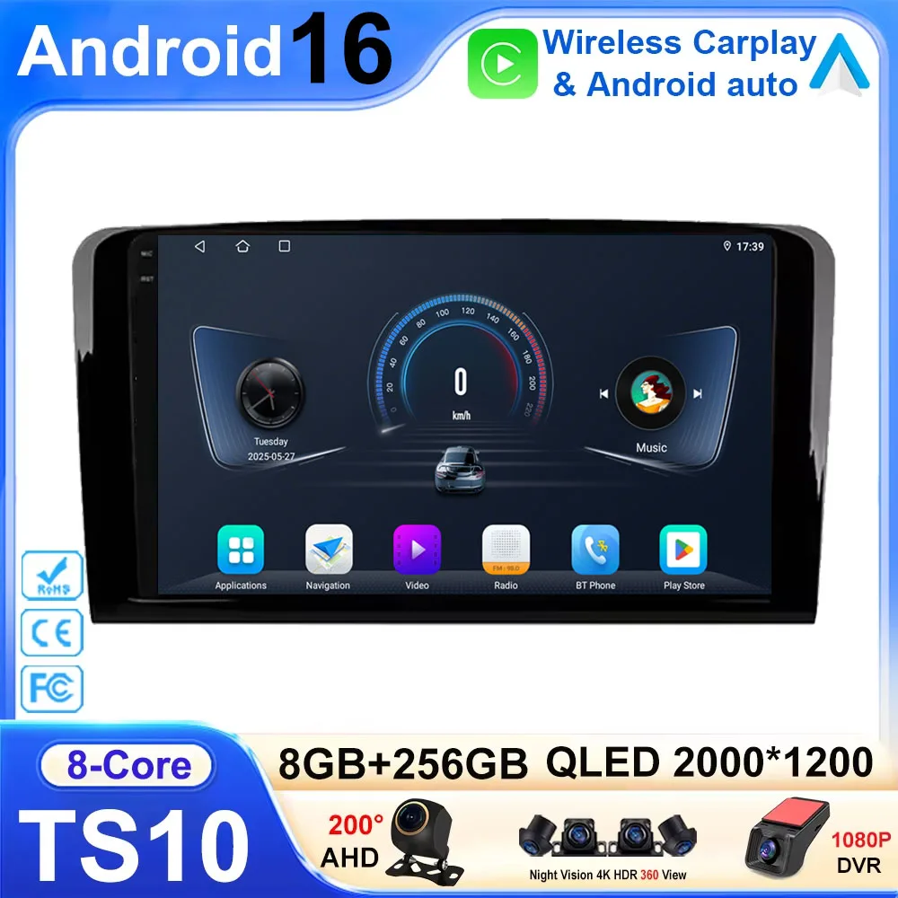 Android 16 Car Radio Carplay For Mercedes Benz ML GL W164 ML350 ML500 GL320 X164 ML280 GL350 GL450 Auto Audio 4G+WIFI 2 Din
