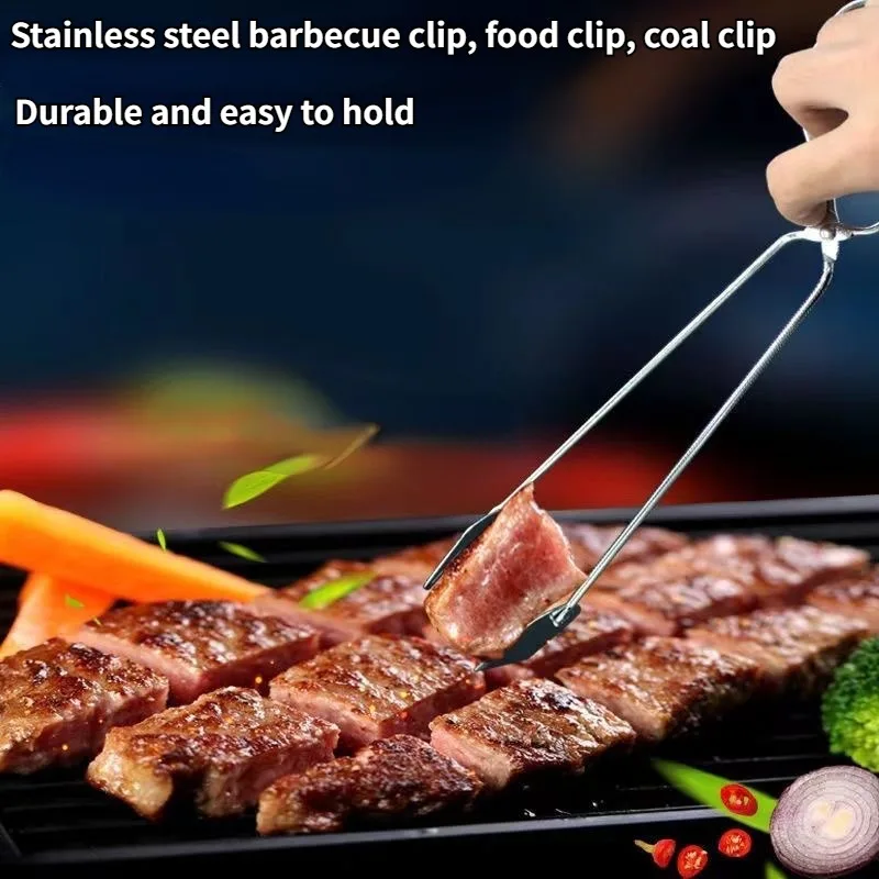 3pcs, Barbecue Tongs, Stainless Steel Barbecue Tongs, Multi- Grill Food Tongs, Coal Clip, Durable Clip, Coal Tongs, Easy To Clea