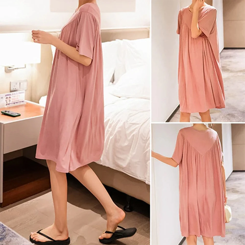 Summer Simple Round Dress Comfort Loose Skin-Friendly Breathable Relaxing Long Pajama Dress For Women\'s Lounging Clothes Gift