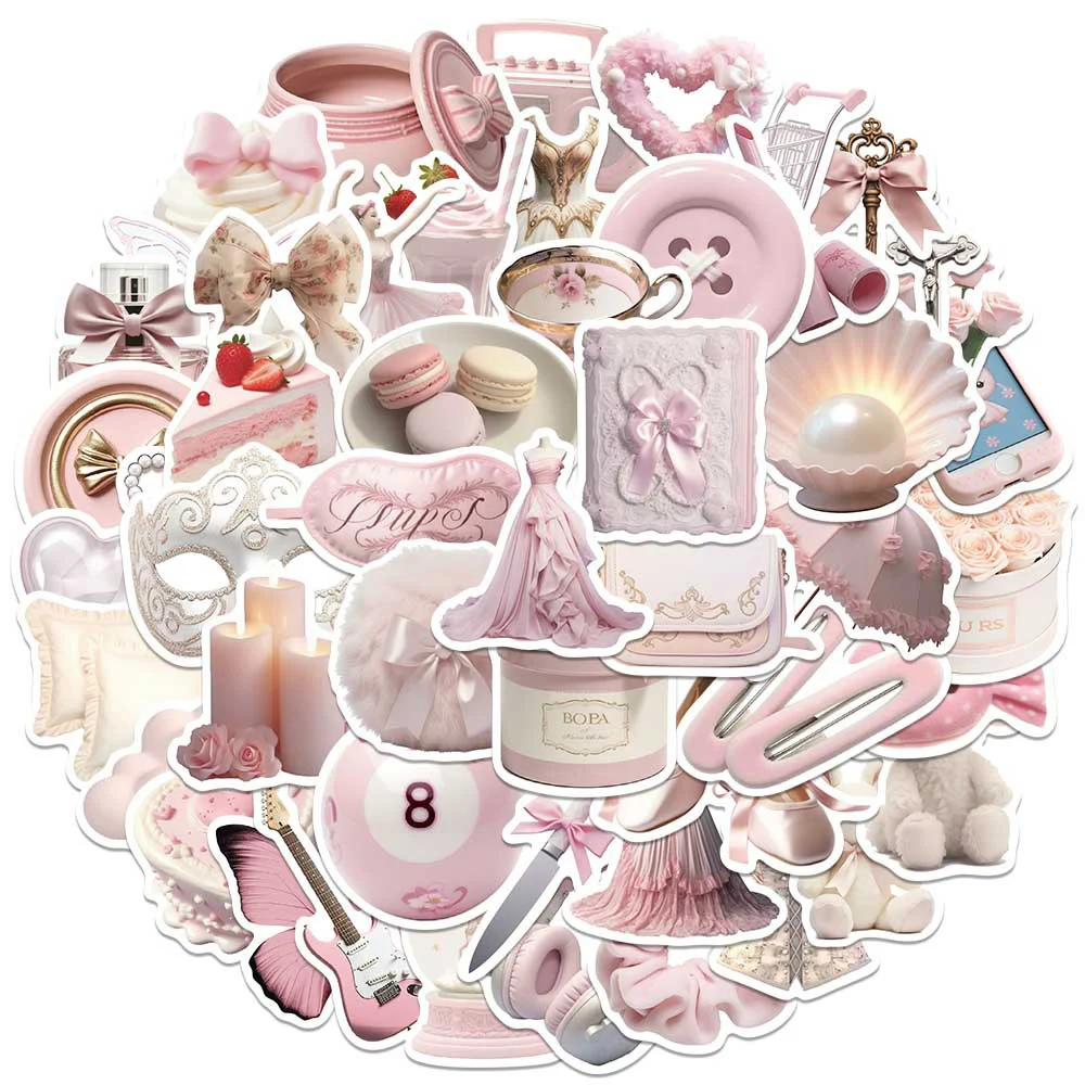 10/30/50pcs INS Style Cute Cartoon Pink Coquette Stickers Cartoon Decals Decorative Scrapbooking Phone Case Kawaii Sticker Toys