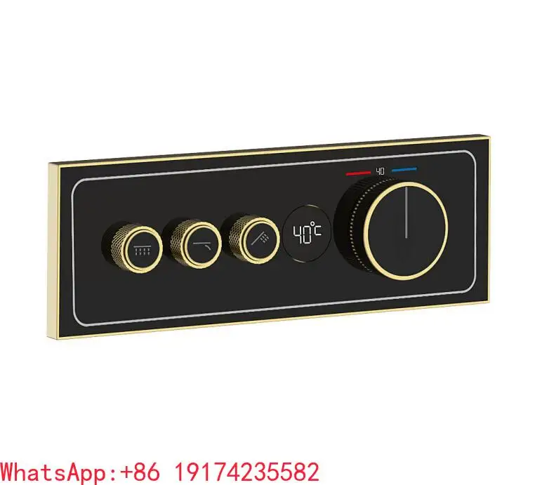 3 Way Brushed Gold Solid Brass Push Button Concealed LED Digital Display Diverter Valve Shower Mixer Diverter Valve