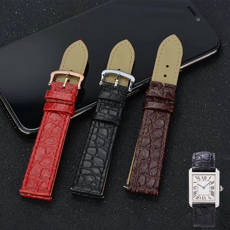 watchstrap cowhide crocodile pattern leather watchband suitable for CARTIER tank solo London Santos watch strap