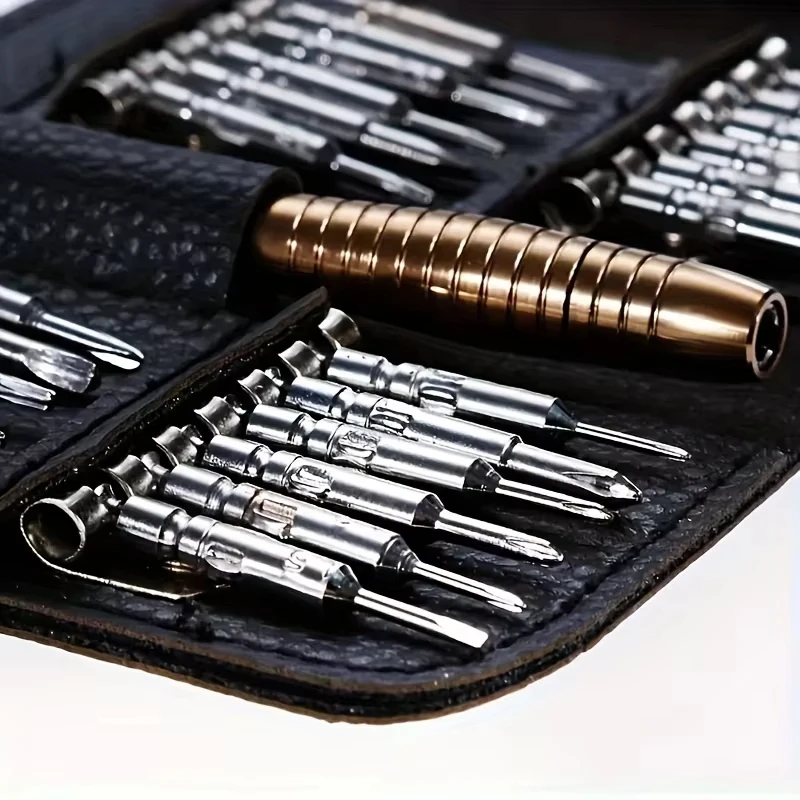 

25-in-1 Multi-Purpose Leather Case Screwdriver Set with Magnetic Cell Phone Laptop Eyeglasses Repair Computer Toolkit