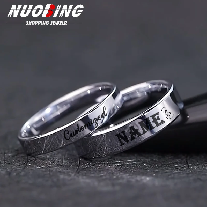 Personalized Customized Name Date Engraving Logo Stainless Steel  Ring Men\'s Couple Love Ring Women\'s Romantic Jewelry Gift